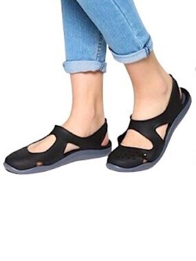 Crocs Women's Swiftwater Slingback Black Gray Beach Casual Slip On Sandals 11